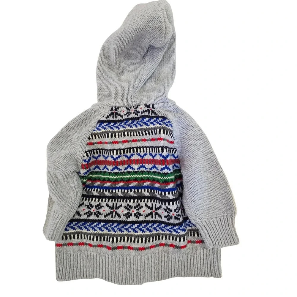 Gymboree Baby Boys Gray Fair Isle Hooded Zip Up Knit Sweater‎ 0-3 Months